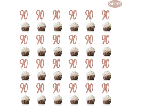 Rose Gold 90th Birthday Cupcake Topper