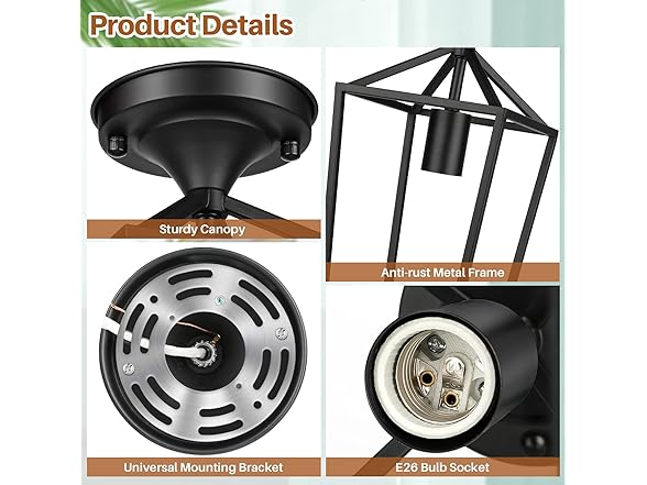 BesLowe 2Pk Semi Flush Ceiling Light Fixtures, Black