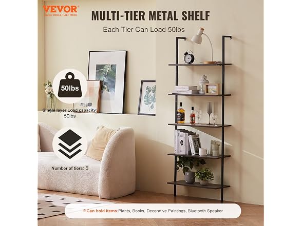 Ladder Shelf, 5-Tier Bookshelf 24x11.8in Black