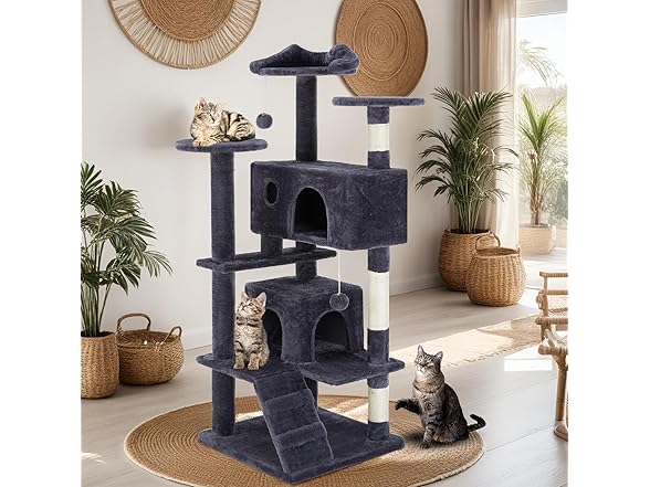FluffyDream Cat Tree Tower 54in Gray