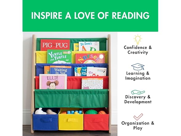 Humble Crew 4-Tier Kids Bookshelf 3 Bins