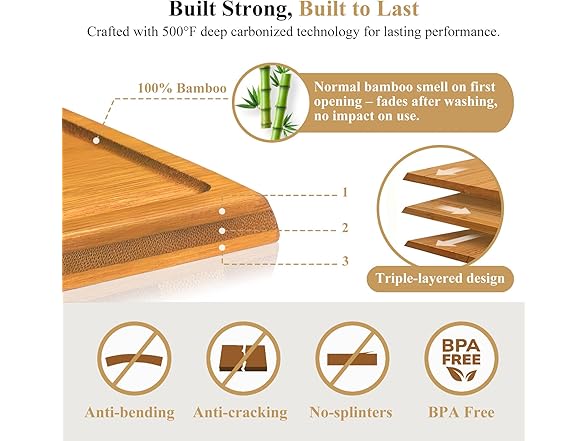 3PCS Bamboo Cutting Board Set with Stand