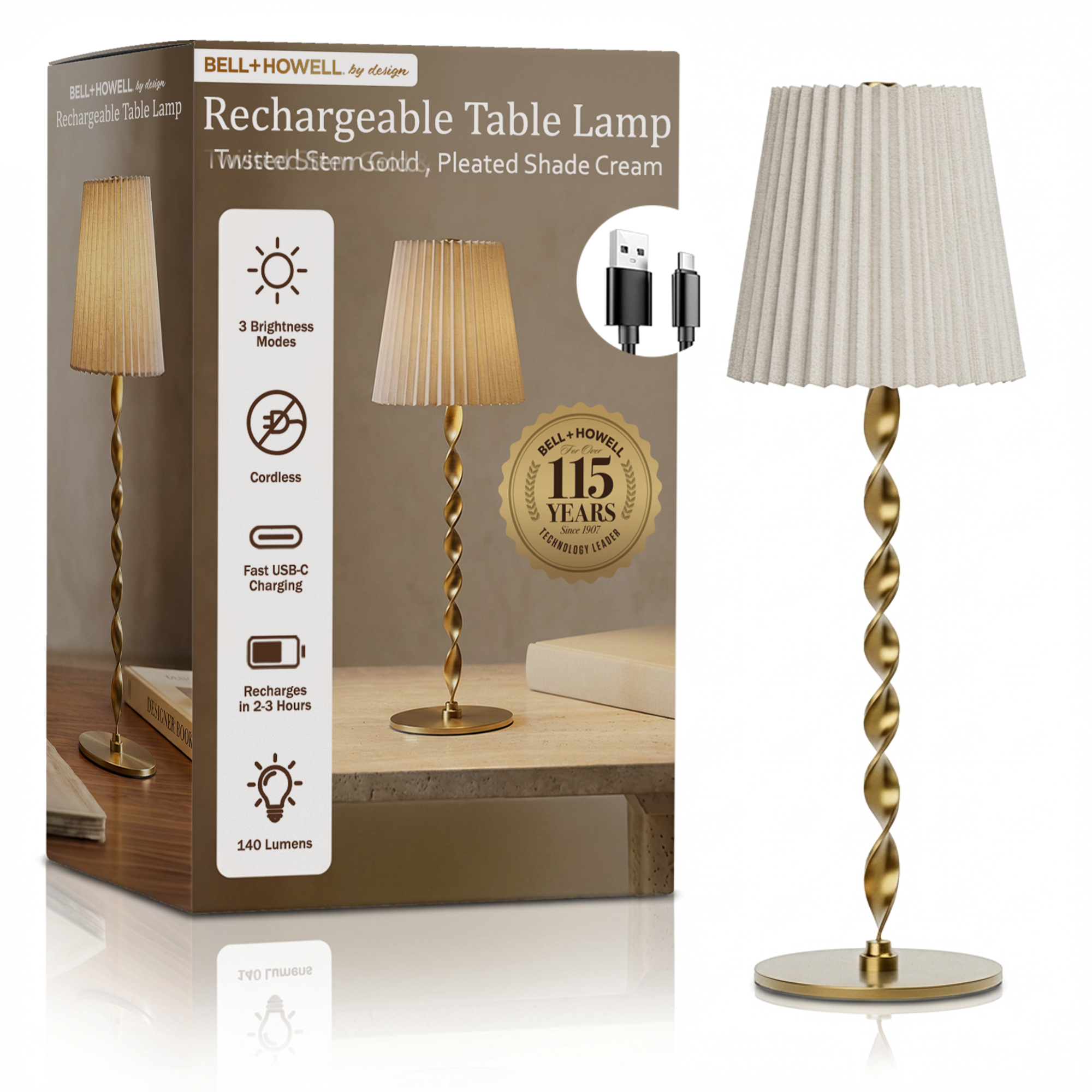 Twisted Stem Pleated Shade Cream Lamp - Gallery 13