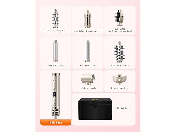 Tqcir 8 in 1 Hot Air Styler Pink