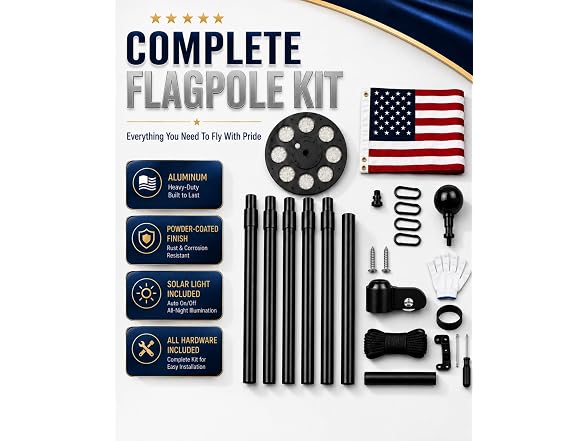 25FT 11 Gauge Flag Pole W/ Solar Light