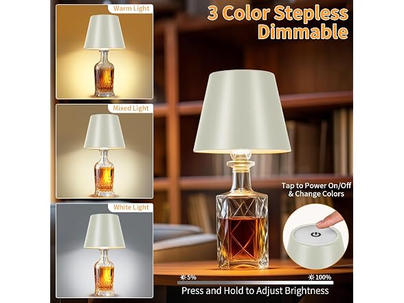Beige Shade Wireless Bottle Lamp