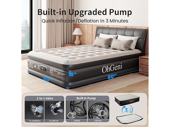 OhGeni Queen Air Mattress Built-in Pump