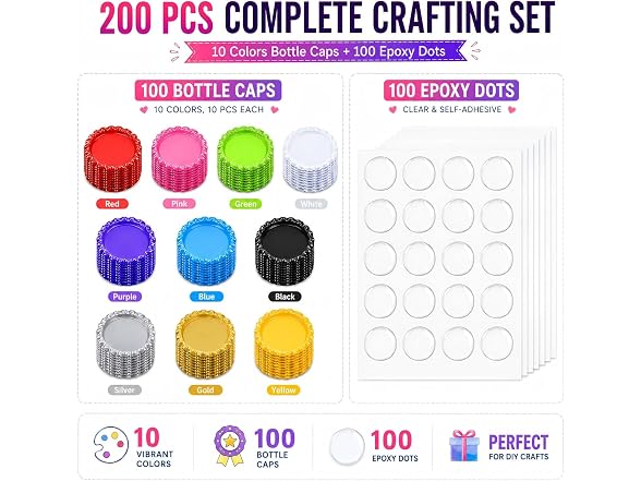 Btl Caps for Crafts 100 Pack Flat Crown Caps - Gallery 2