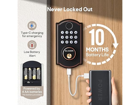 ELAMOR M19-Bronze Fingerprint Door Lock (Bronze)