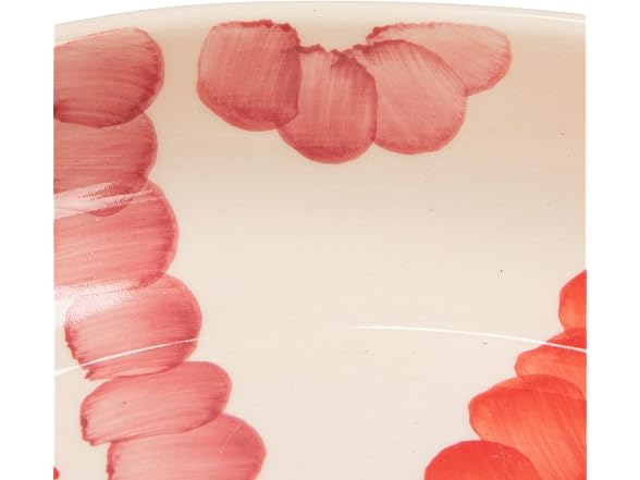 Creative Co-Op Hand-Painted Stoneware Low Bowl with Botanical Design, Multicolor