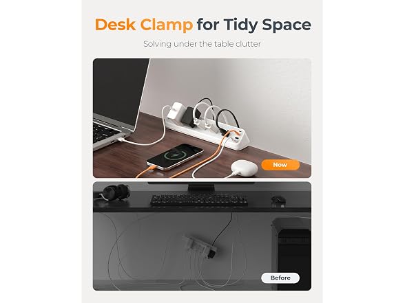 TESSAN 2100J 6ft Cord Desk Clamp Power Strip (5 Outlets, 4 USB)