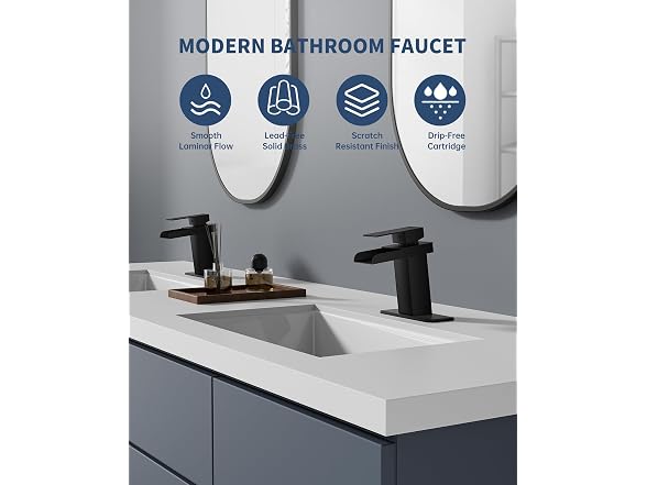 BATHLAVISH Matte Black Waterfall Bathroom Faucet