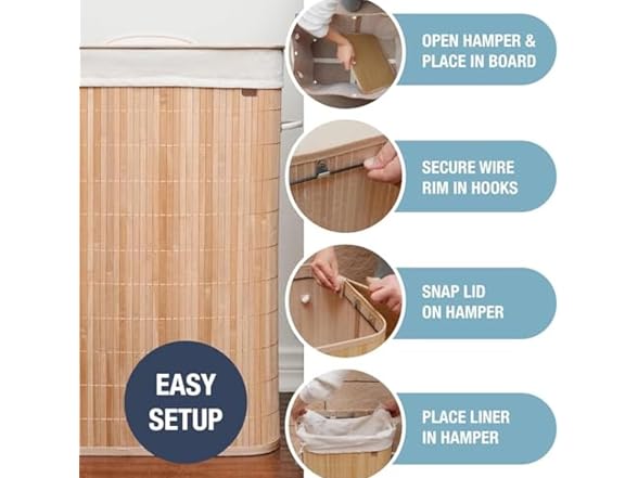 CleverMade Bamboo Laundry Hamper with Lid, 72L