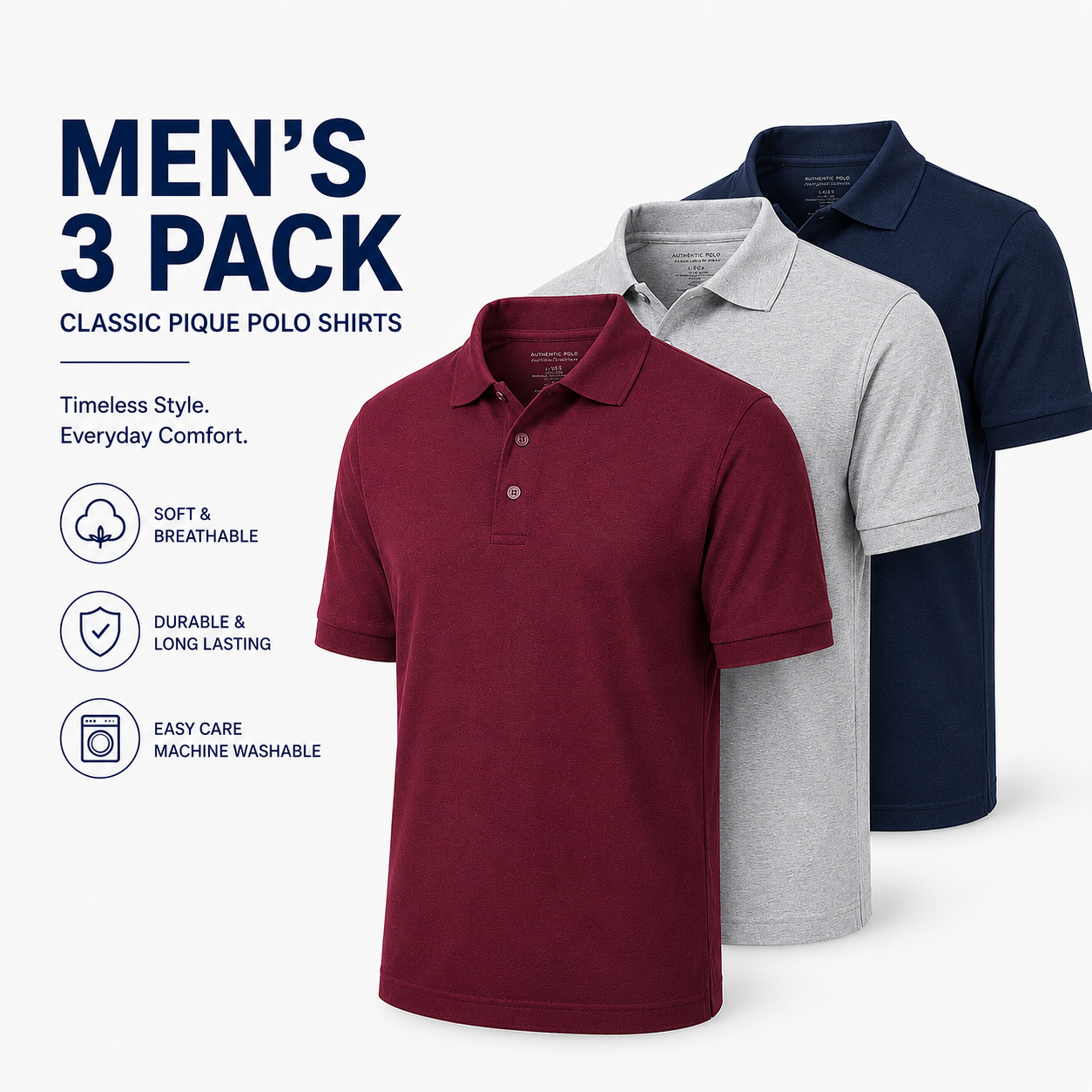3Pk Mens S/S Pique Polo Shirt - Gallery 17