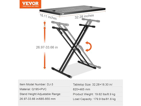 DJ Table Stand, 32" x 20" Portable DJ