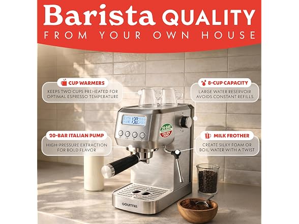 Gourmia Slim Espresso Machine with LCD Screen 