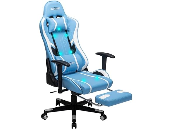 Massage Gaming Chair w/ Footrest, Blue