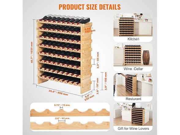 VEVOR 72 Bottle Stackable Modular Wine