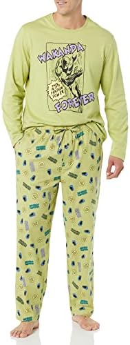 Amazon Essentials Disney | Marvel | Star Wars Men's Flannel Pajama Sleep Sets, Marvel Black Panther, Medium