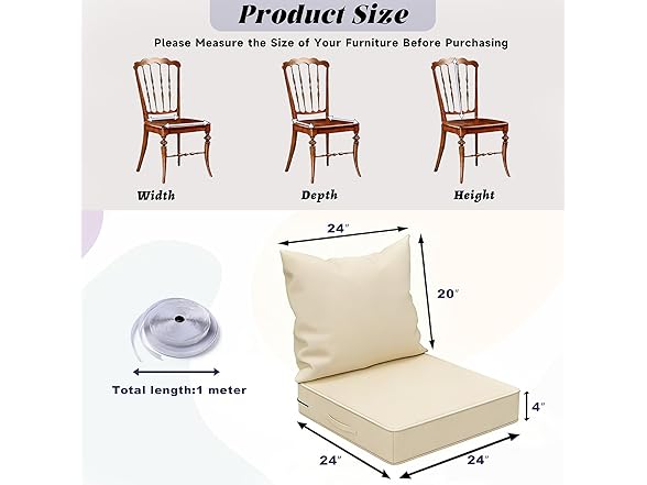 White Patio Chair Cushions 24"x24"