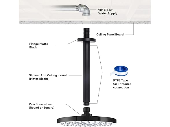 SUPPLYGIANT 10 Inch Straight Ceiling Mount Shower Arm