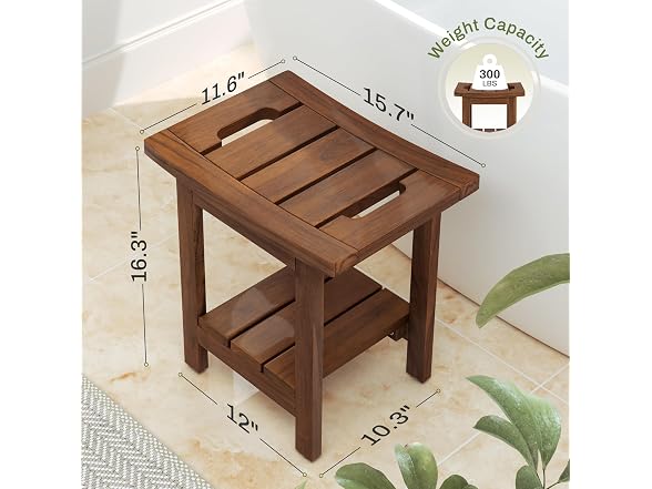 16" Waterproof Brown Teak Shower Stool