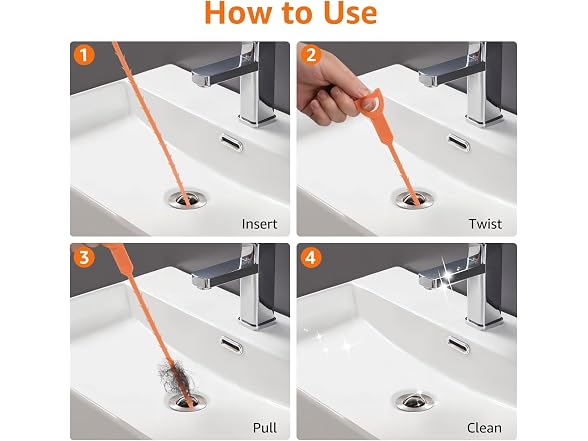 Amazon Basics Drain Clog Remover Tool, 6 Pack
