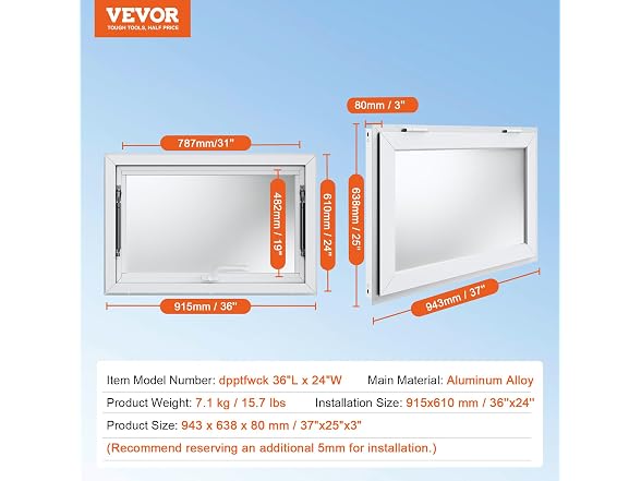 VEVOR Concession Window 36"x24"