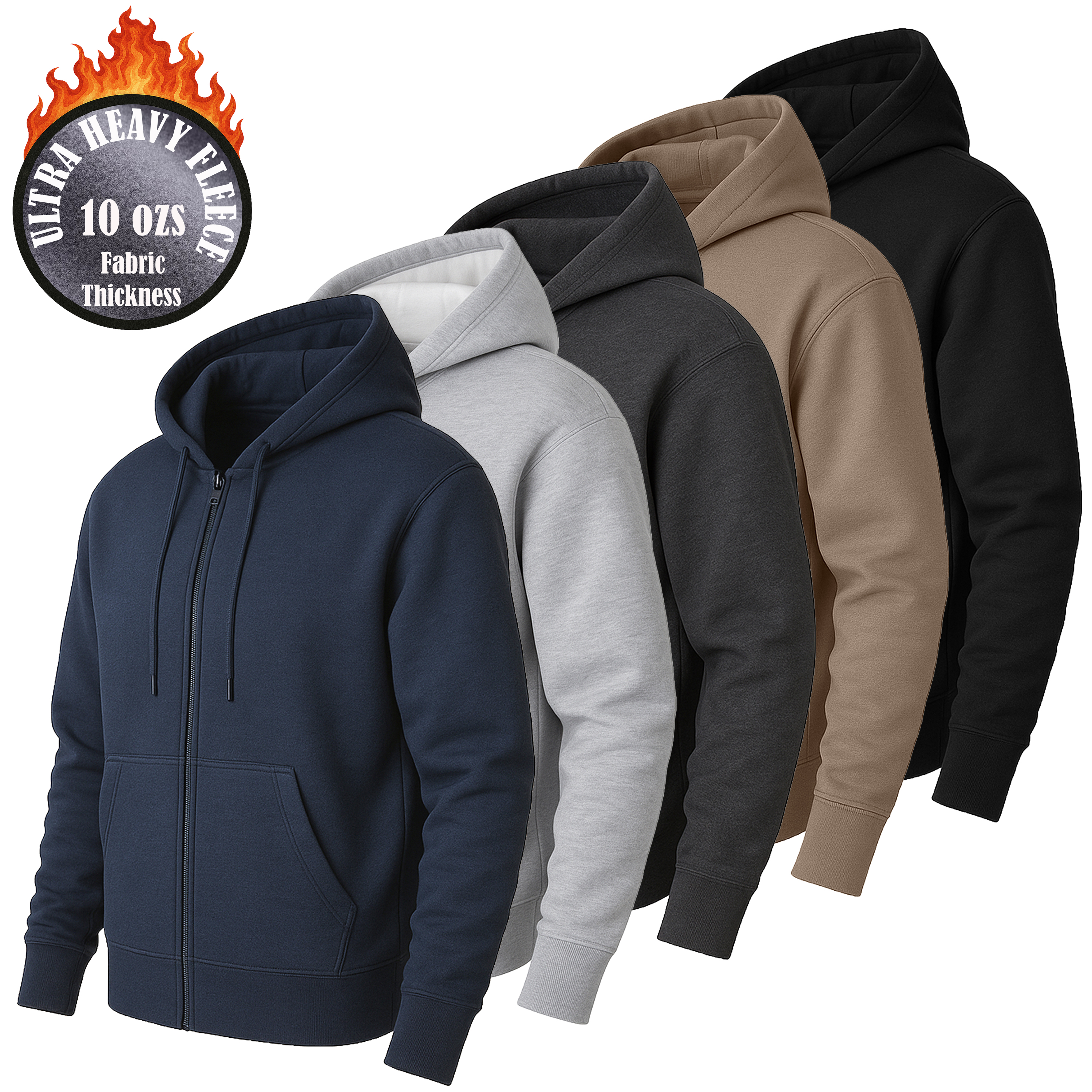 Mens Heavyweight Fleece-Lined Full Zip Hoodie - Gallery 14