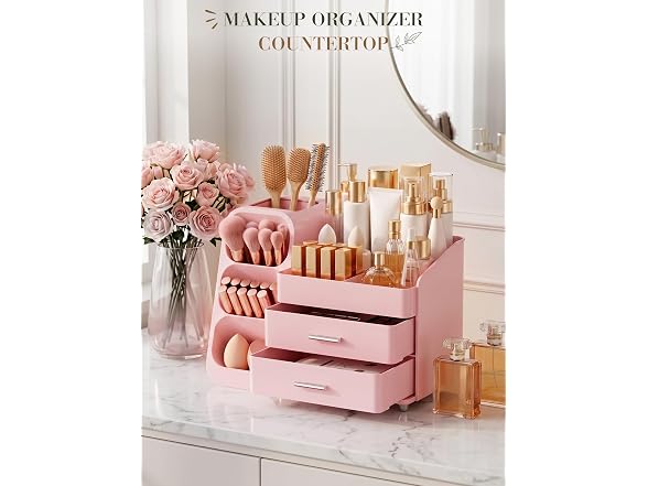 Pink Makeup Organizer with Drawer