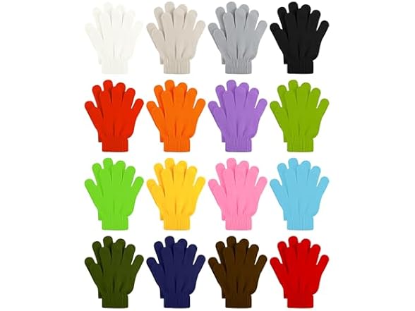 16 Pack Kids Stretchy Winter Gloves