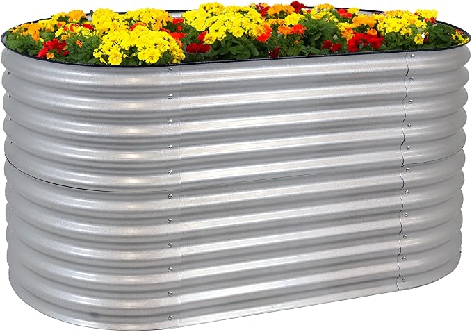 Sunnydaze 62.5" Oval Garden Bed - Silver - Gallery 10
