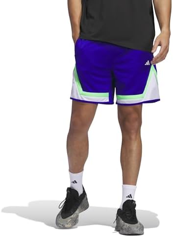 adidas Men's Pro Block Basketball Shorts, Lucid Blue/Screaming Green, Large/9" Inseam