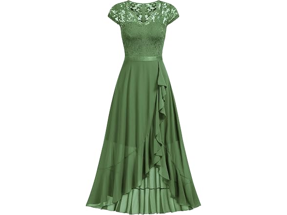 Miusol Women (M) V Neck Elegant Lace Ruffle Dress