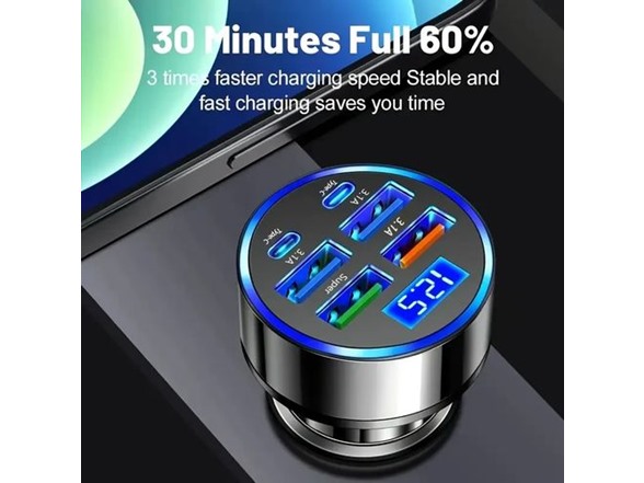 2-pk 6-in-1 Port Adapter Car Charger