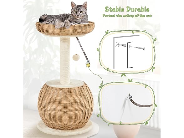 Yaheetech Cat Tree, 29.5in Rattan Cat Tower