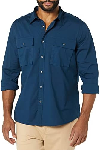 Amazon Essentials Men's Slim-Fit Long-Sleeve Two-Pocket Utility Shirt (Previously Goodthreads), Indigo, Medium