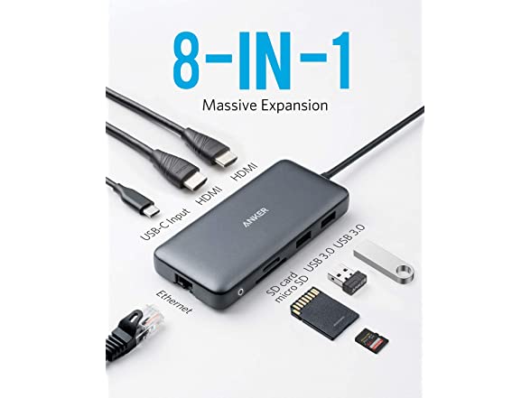 Anker A83800A1 PowerExpand8-in-1 USB-C PD Media Hub Gray (Open Box)
