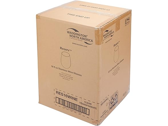 WNA Reserv 16oz Clear Plastic Stemless Wine Glasses, 64-Pack