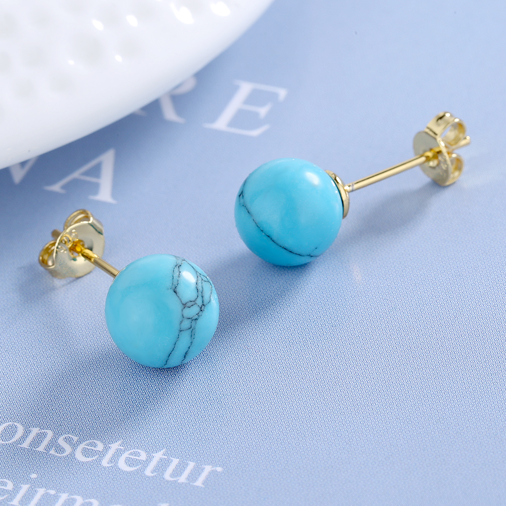 14k Gold Turquoise Ball Studs - Gallery 4