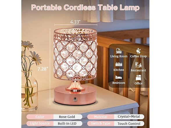 Crystal Cordless Table Lamp Rechargeable
