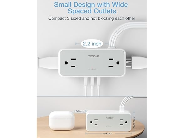 TESSAN 5ft SP Power Strip (4 Outlets, 3 USB-A)