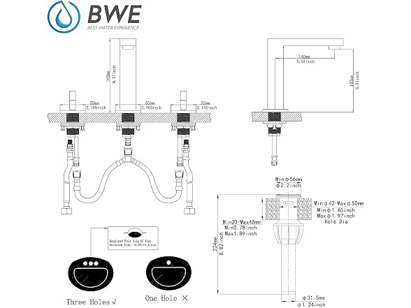 BWE Brushed Gold 8 Inch Widespread Bathroom Sink Faucet