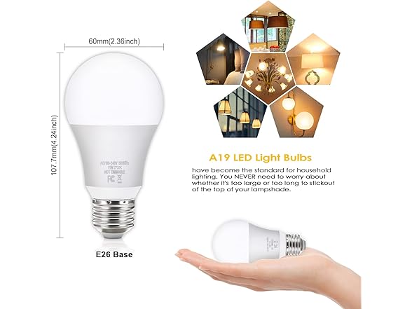 Yochoice 12-Pack A19 LED Light Bulbs, 100 W