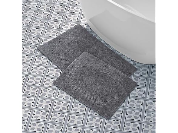 Laura Ashley - Reversible Cotton Bath Mat 2-Pc Set, Charcoal