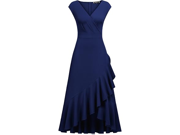Miusol Women (XL) Elegant V Neck Dress Navy Blue