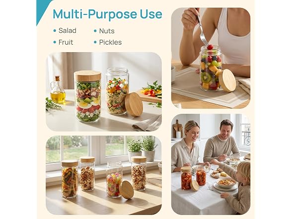 Vtopmart 4 Pack 24oz Glass Oats Containers W/ Bamboo Lids