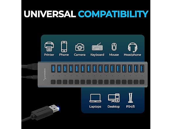 SABRENT 16-Port USB 3.0 Hub 90W Charger