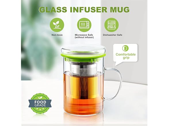 suyika Glass Tea Cup withLid and Basket Green