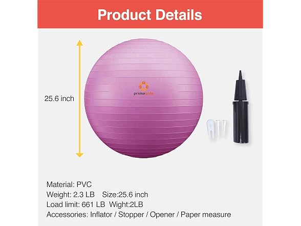 Primasole 65cm Anti-Burst Yoga Ball (Pink)